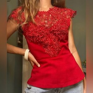 Elegant Red Lace Women's bebe Top